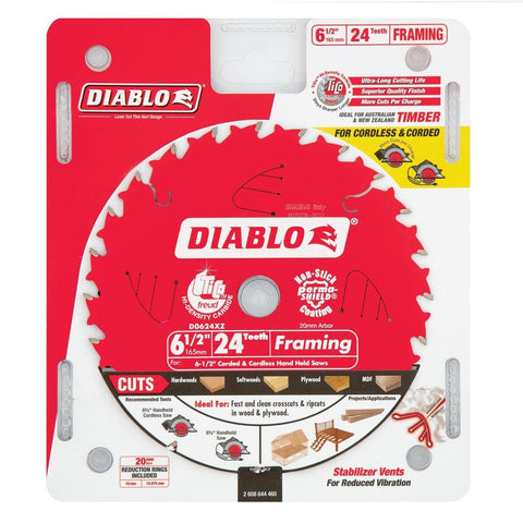 Diablo 165mm 24T General Purpose Circular Saw Blade - 20mm Arbor for Cordless Saws