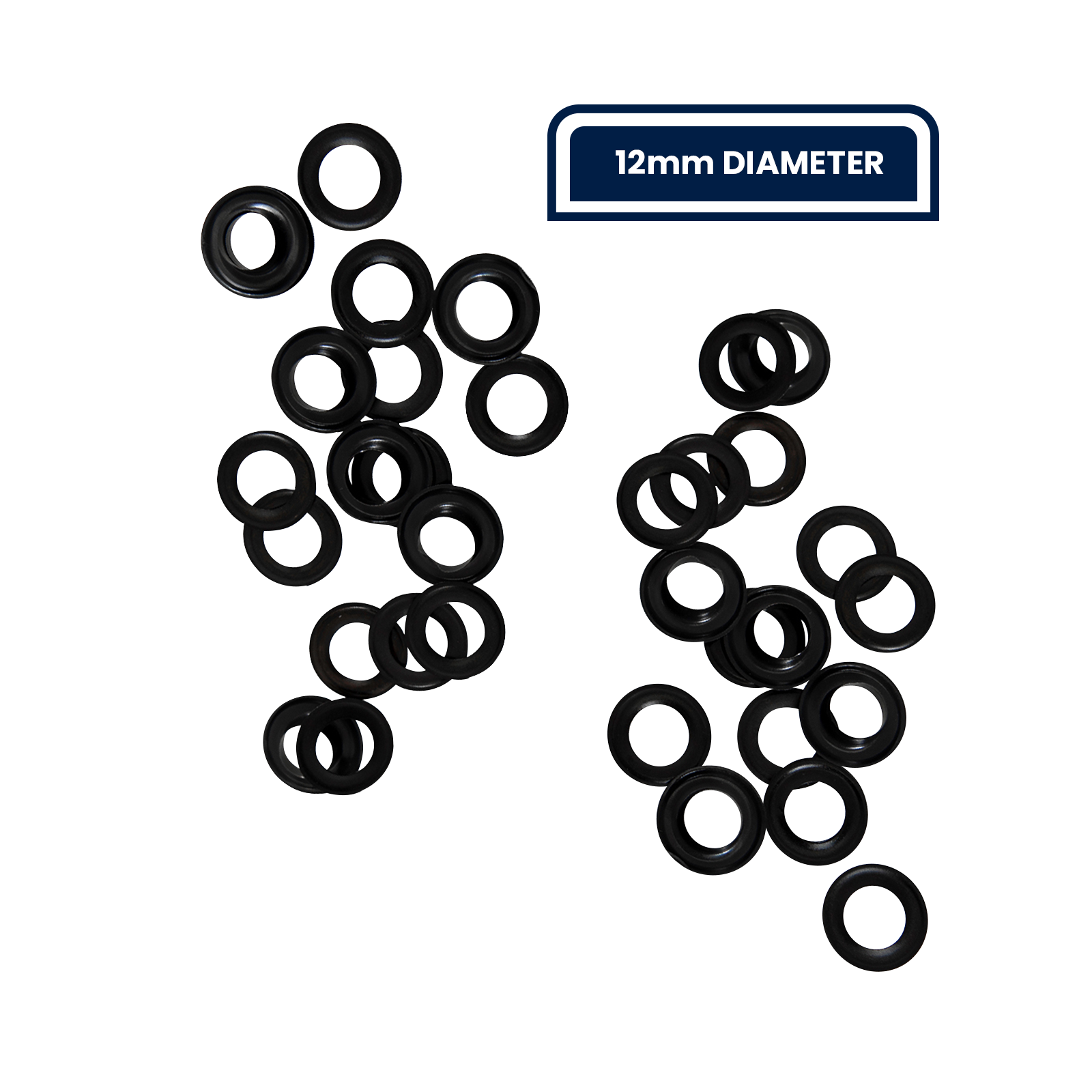 Grunt 12mm Black Heavy Duty Metal Webbing Grommets - 50 Pack