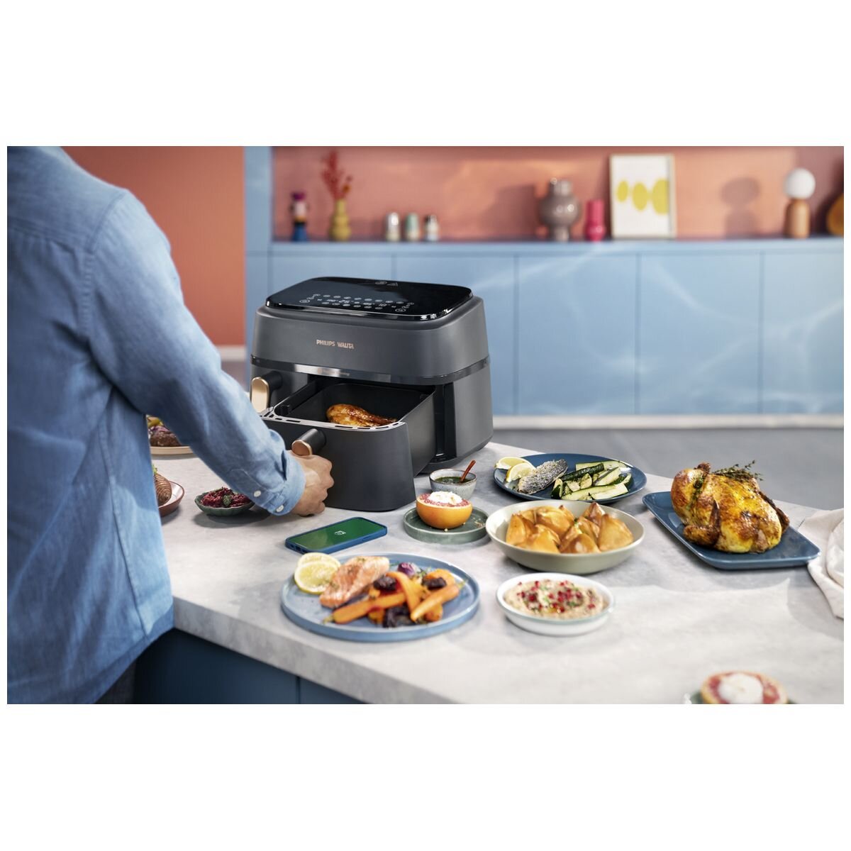 Philips 3000 Series 9L Dual Basket Airfryer XXL - Sync and Copy Functions, Black - NA352-00