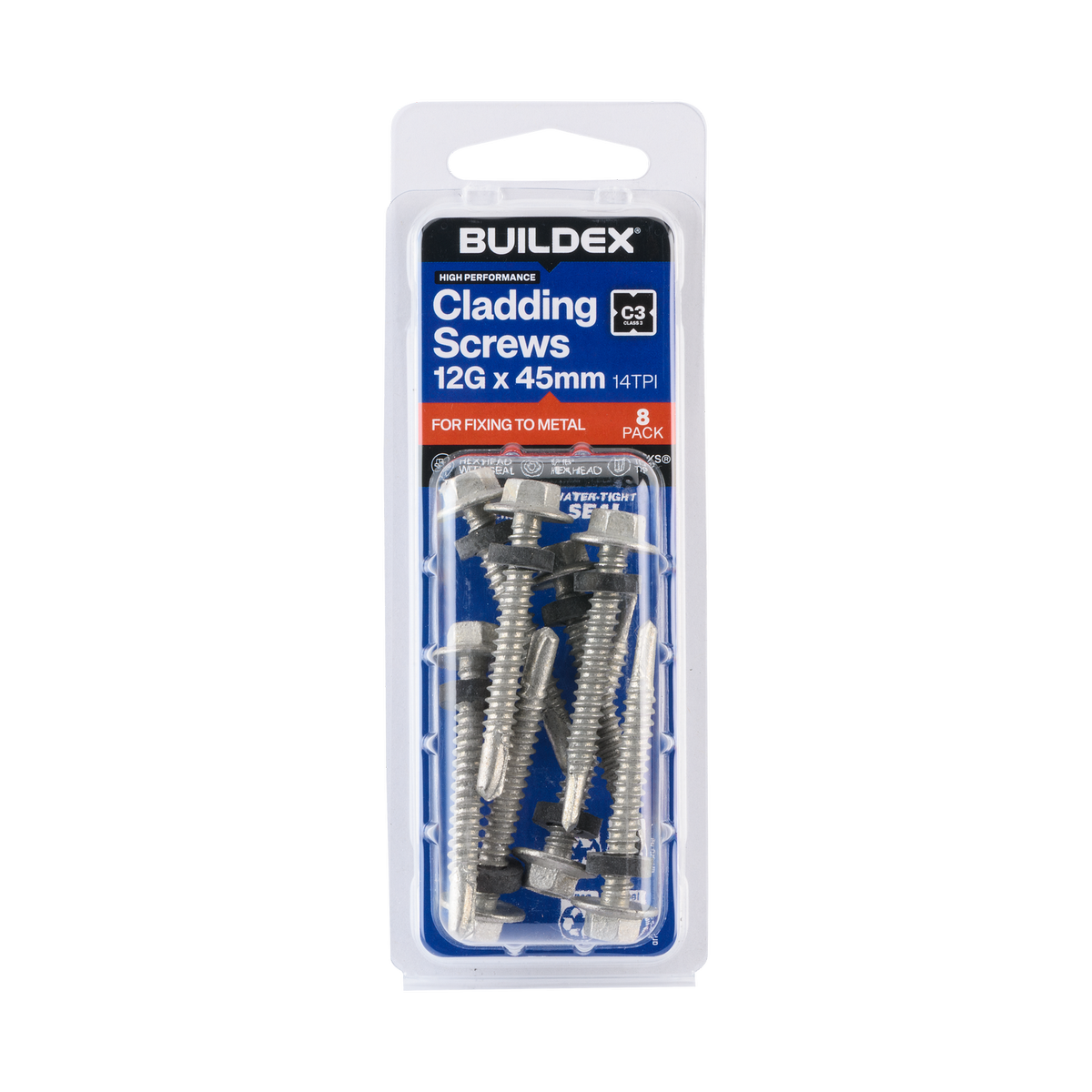 Buildex 12g x 45mm Roofing Teks Screws - 8 Pack - Class 3 Corrosion Protection - SuperSaverAU - view 1