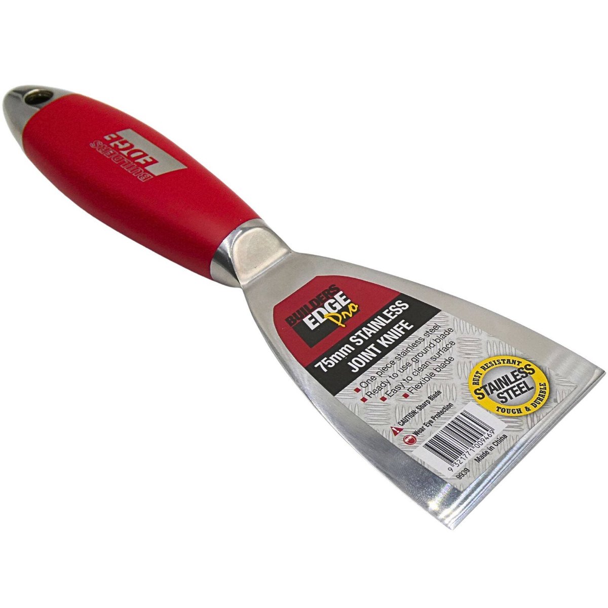 Builders Edge 75mm Stainless Steel Plaster Knife, Flexible Rust-Resistant Blade