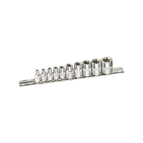 Kincrome 10 Piece 1/4" & 3/8" Drive E-TORX Socket Set, Chrome Vanadium Steel, with Clip Rail