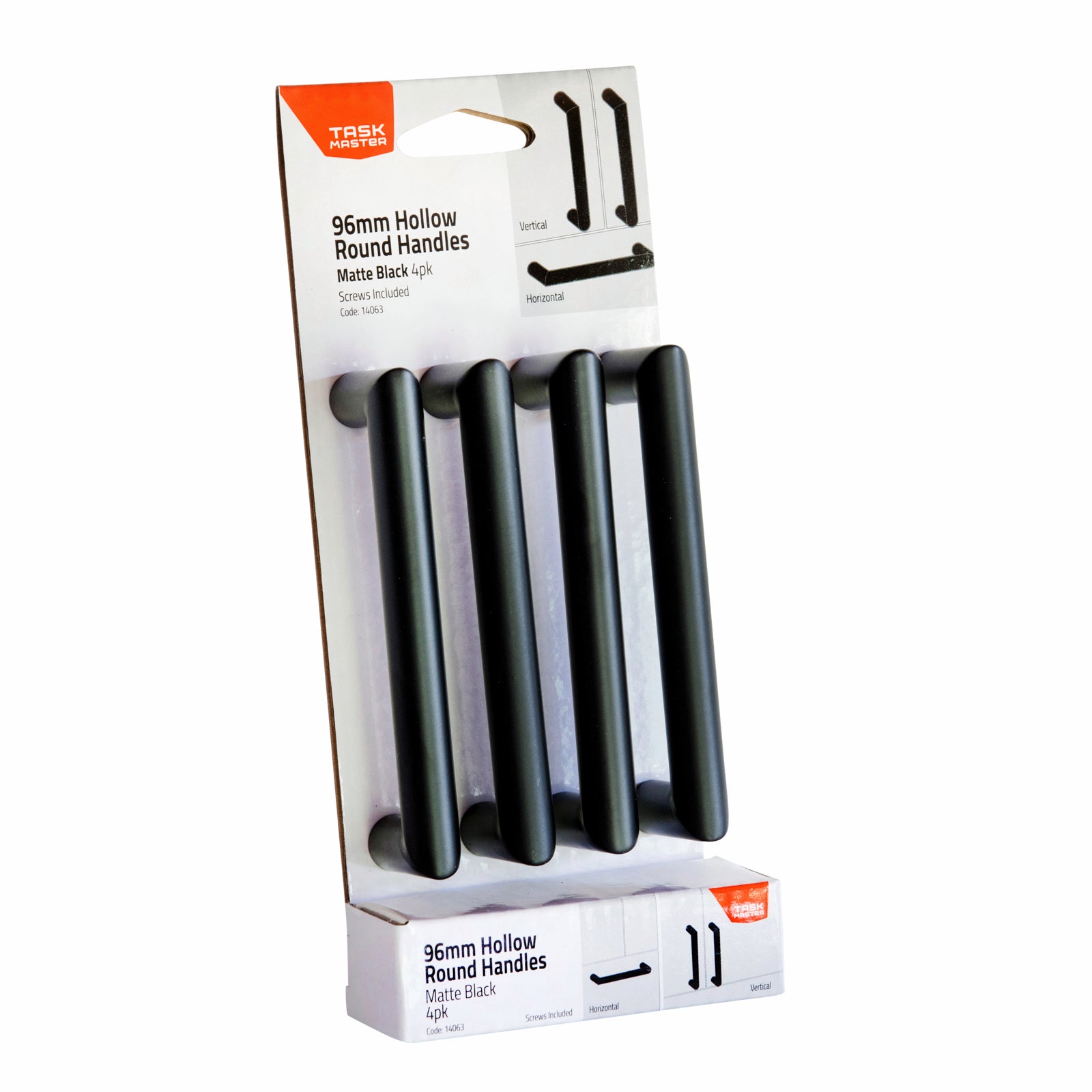 Taskmaster 96mm Matte Black Hollow Round Cabinet Handle Steel 4 Pack