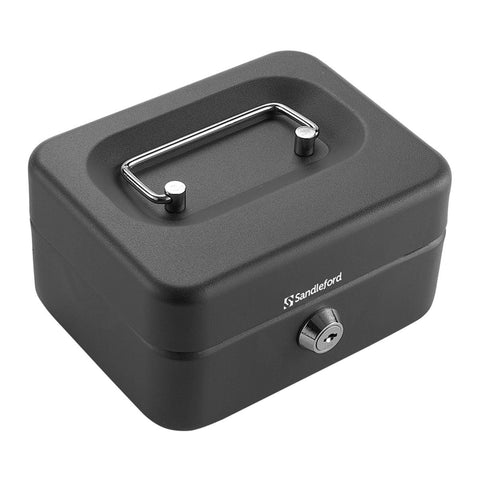 Sandleford Small Cash Box 150mm, Black Powder-Coated Steel, Key Lockable