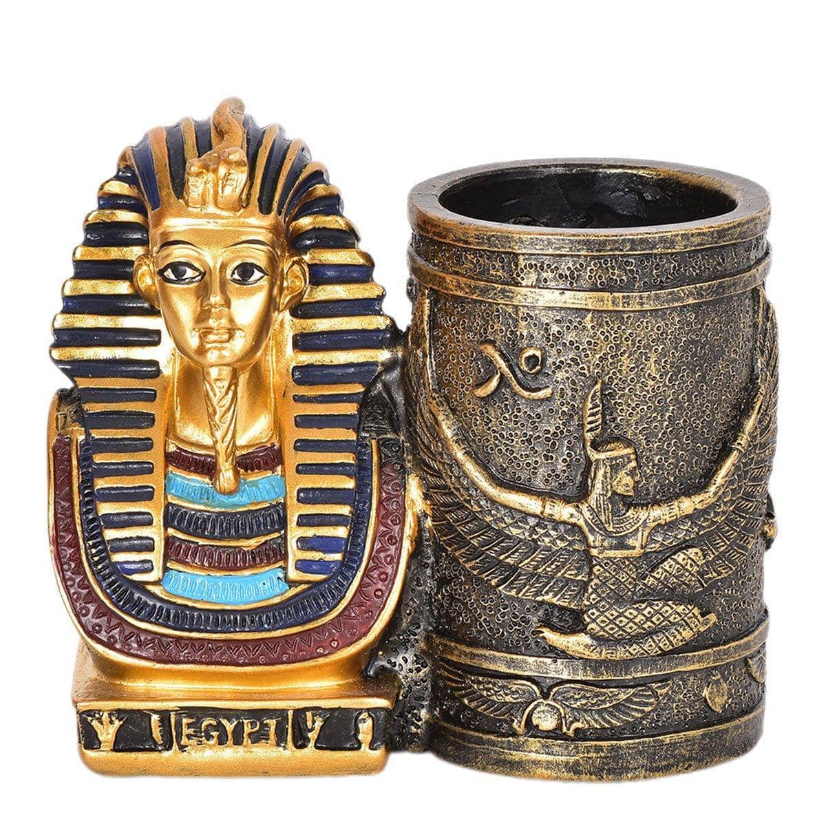 Egyptian Pharaoh Bust Pen Holder with Hieroglyphic Design - view 2