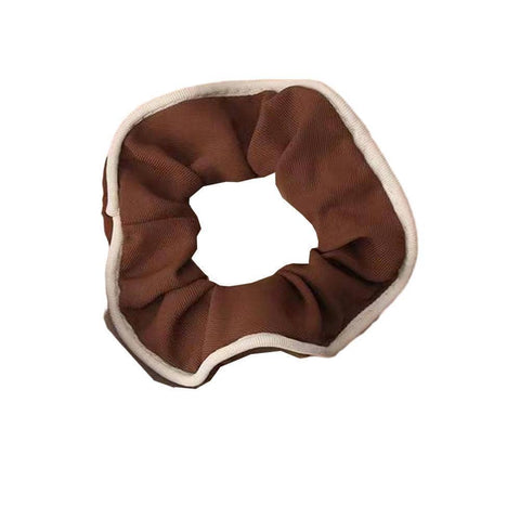 Elastic Hair Scrunchie with Contrast Trim - Coffee Brown
