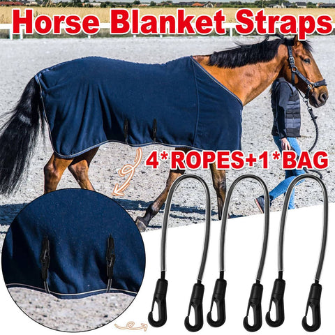 Elastic Horse Blanket Straps with Double Clips, Pack of 5 (4 Straps and Storage Bag) for Riding