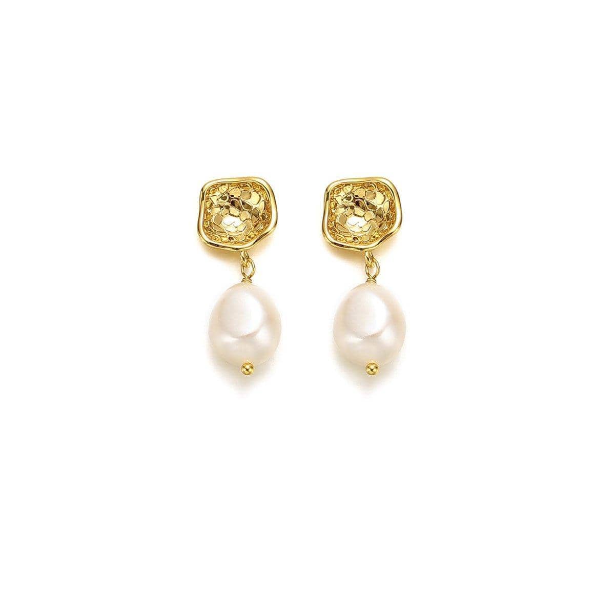 Elegant Baroque Pearl Earrings - Gold with White Pearls - view 2