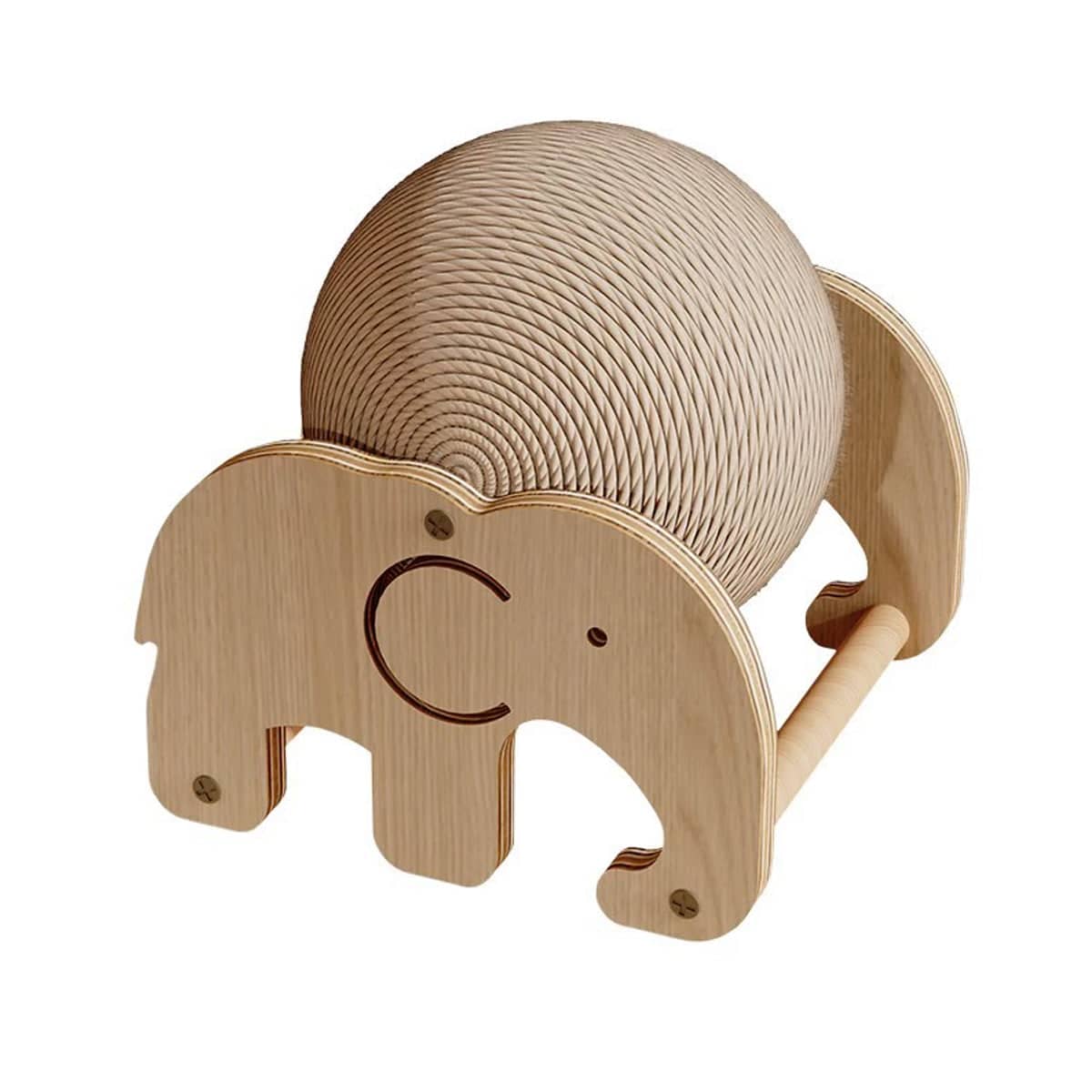 Elephant Shaped Cat Claw Grinding Scratch Toy with Sisal Ball, Upright Wooden Base - view 2