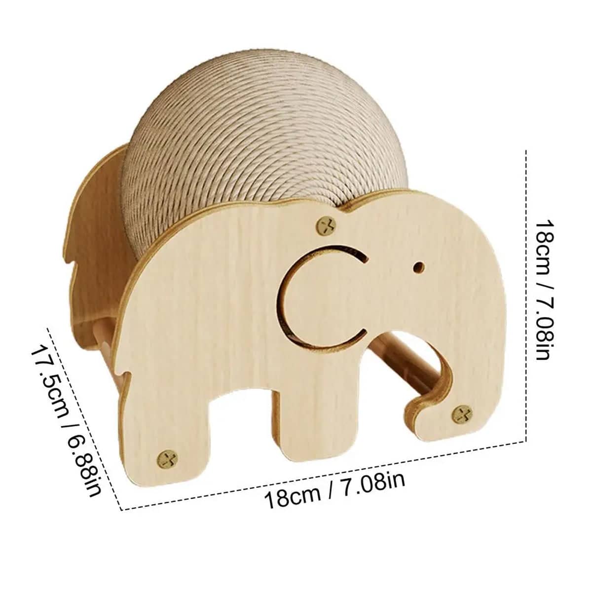 Elephant Shaped Cat Claw Grinding Scratch Toy with Sisal Ball, Upright Wooden Base - view 3