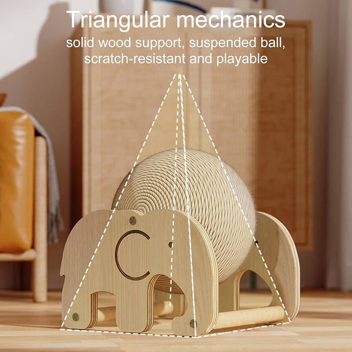Elephant Shaped Cat Claw Grinding Scratch Toy with Sisal Ball, Upright Wooden Base - view 4