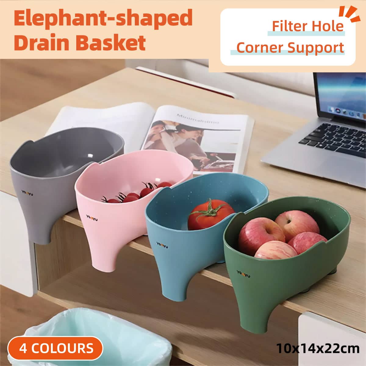 Elephant Shaped Kitchen Sink Drain Basket, Fruit and Vegetable Strainer - Pink - view 2