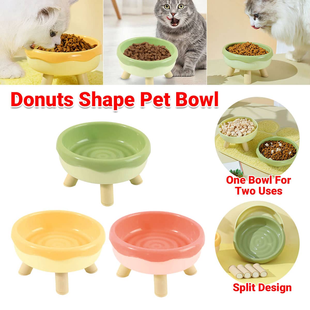 Elevated Cat Food and Water Bowl with Anti-Slip Legs - Yellow - view 2