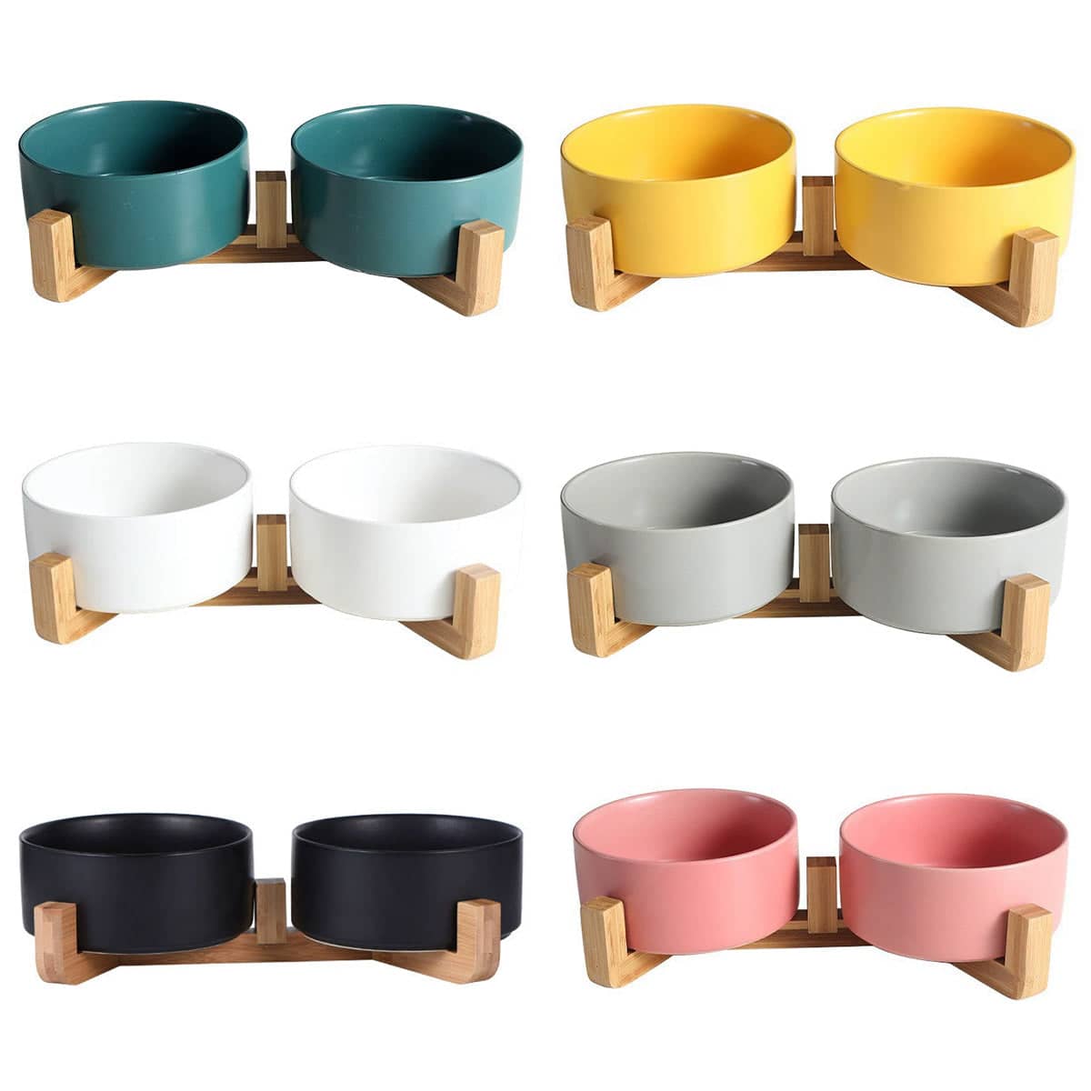 Elevated Double Ceramic Pet Bowl Set with Bamboo Stand - Black - view 3