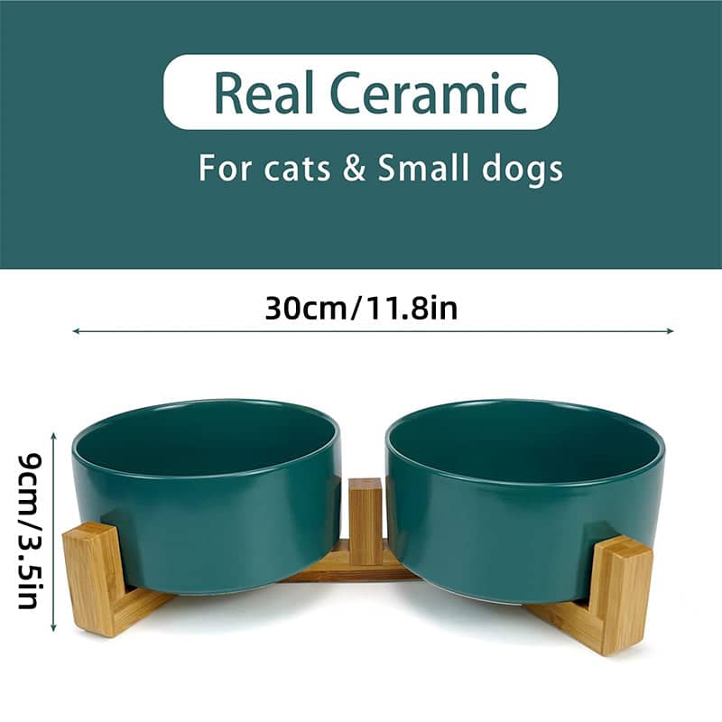 Elevated Double Ceramic Pet Bowl Set with Bamboo Stand - Black - view 4