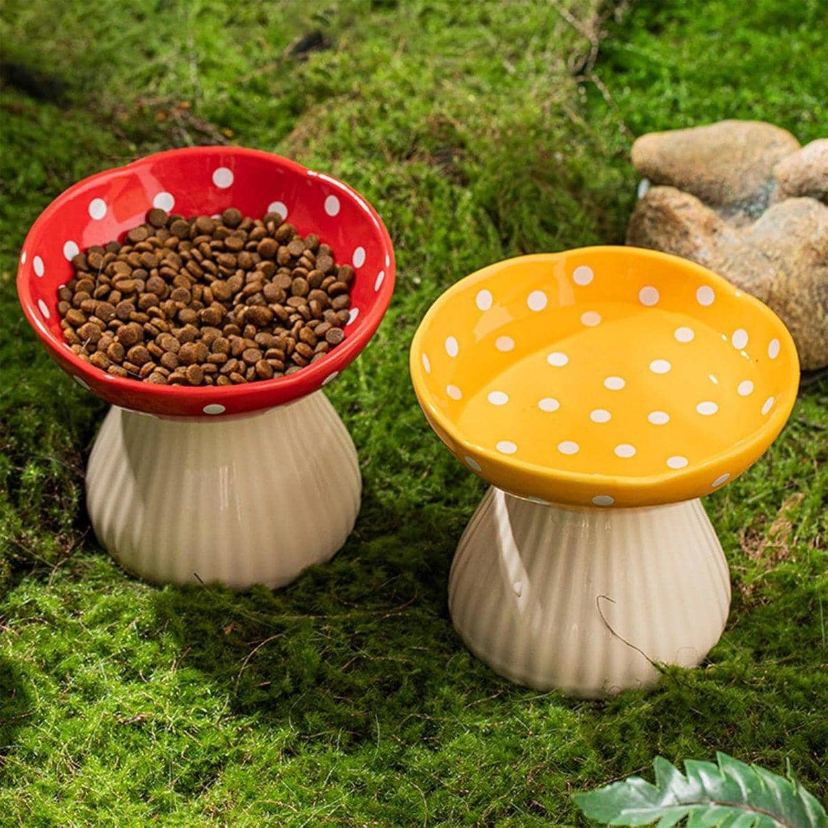 Elevated Mushroom Pet Bowl - Black with White Polka Dots - view 5