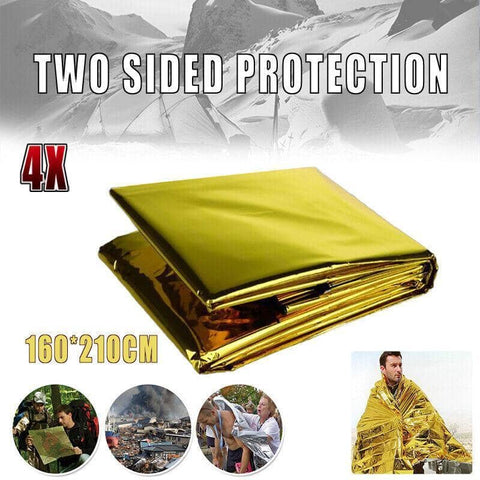Emergency Thermal Space Blankets for Camping and Survival - Pack of 4