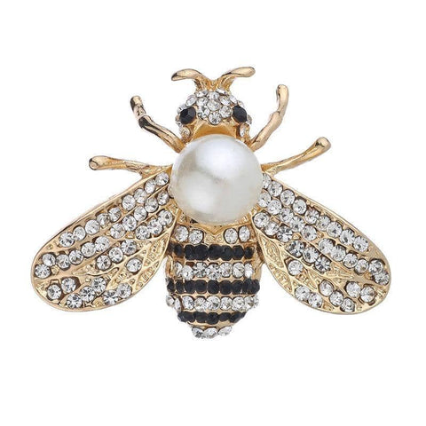 Enamel Rhinestone Bee Brooch Pin for Women and Men - White