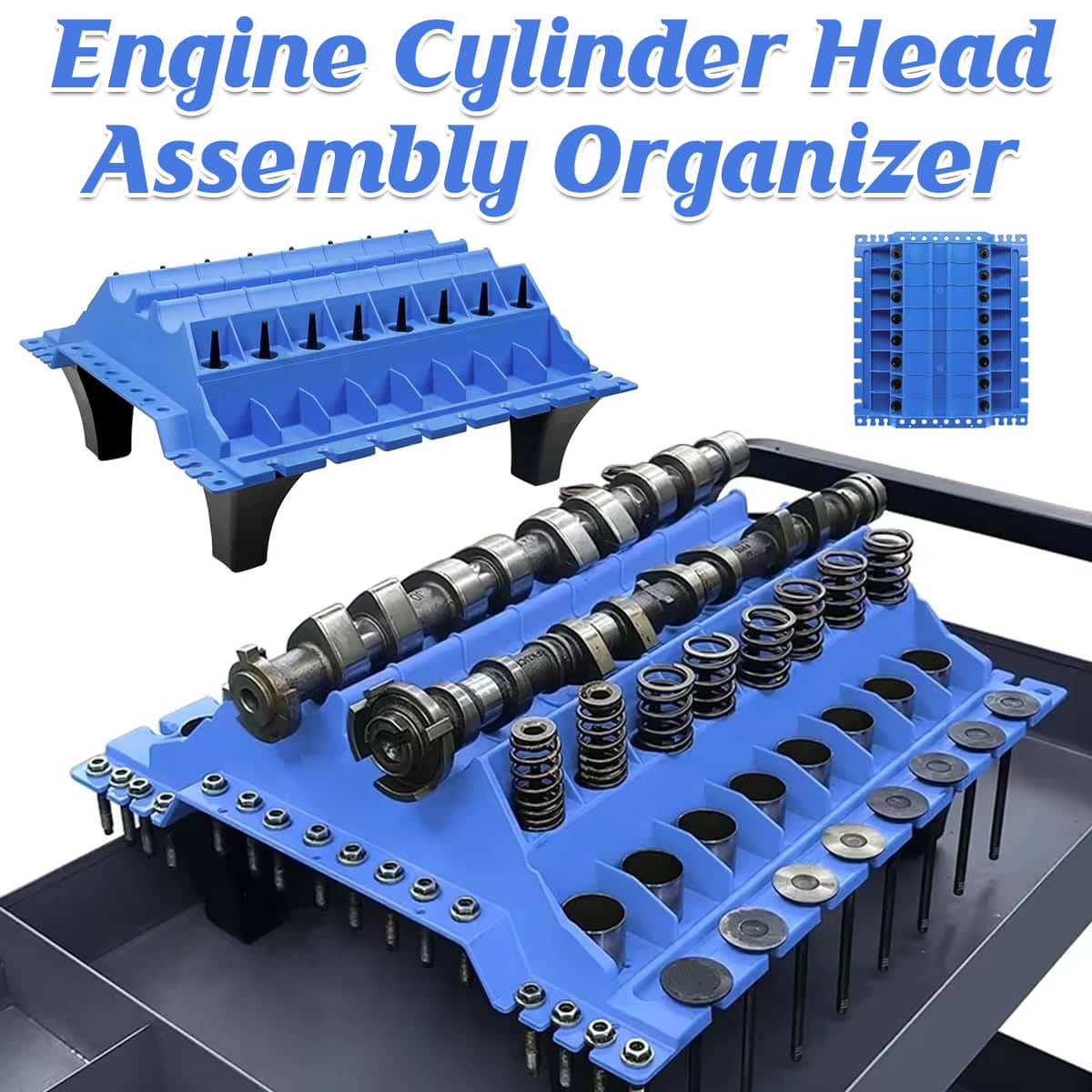 Engine Cylinder Head Assembly Organiser, Stackable Blue Parts Tray