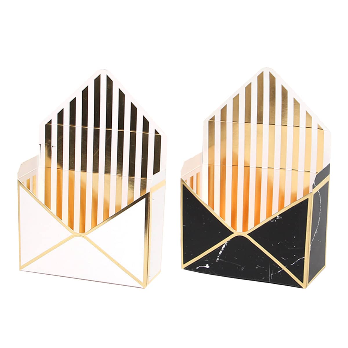 Envelope Flower Gift Boxes, Pack of 8 - Black Marble with Gold Trim - view 3