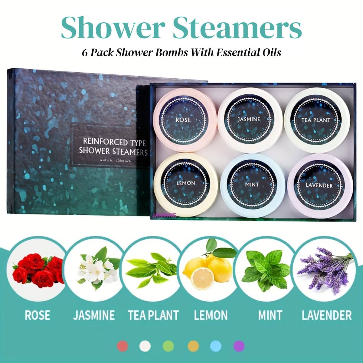 Essential Oil Shower Steamers Gift Box, Pack of 6 Aromatherapy Bath Tablets with Flowers