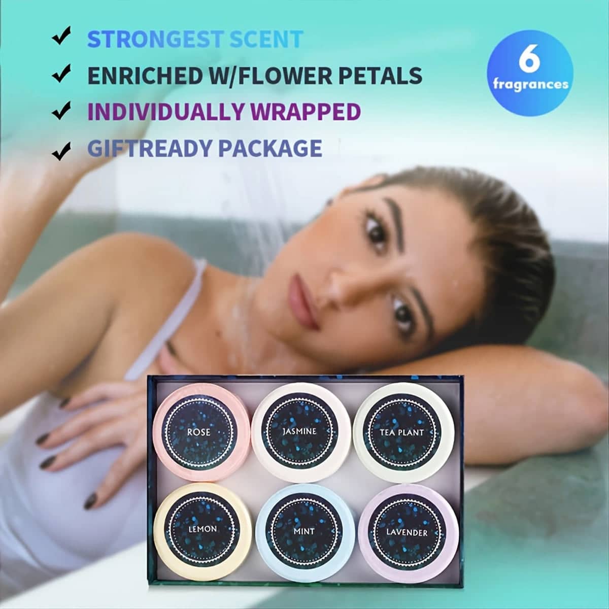 Essential Oil Shower Steamers Gift Box, Pack of 6 Aromatherapy Bath Tablets with Flowers - view 4