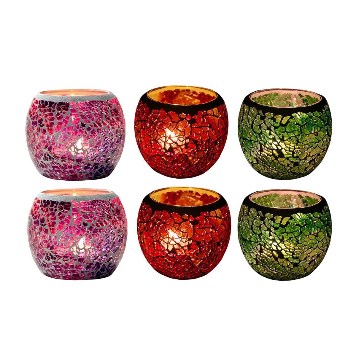 European Glass Mosaic Candle Holders, Pack of 2 - Purple - view 3