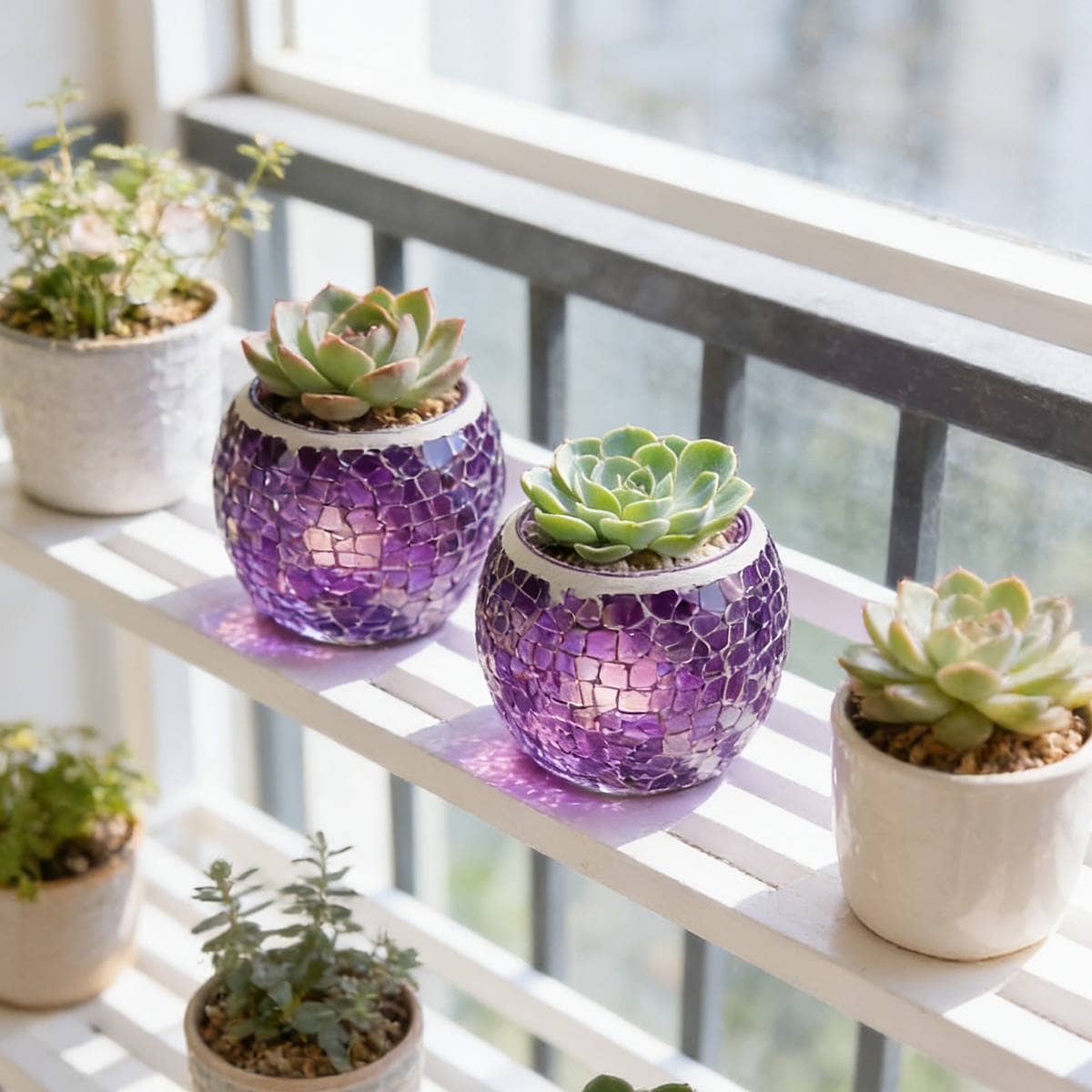 European Glass Mosaic Candle Holders, Pack of 2 - Purple - view 5