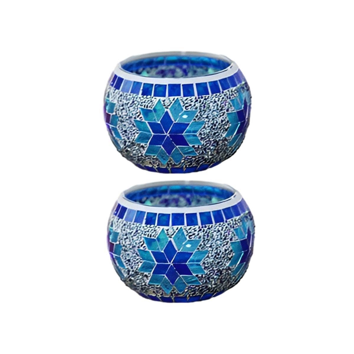 European-Style Mosaic Glass Candle Holders, Set of 2 - Blue