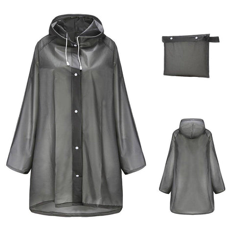 EVA One Piece Hooded Raincoat Poncho Waterproof Transparent Grey - Size L (Length 110cm)
