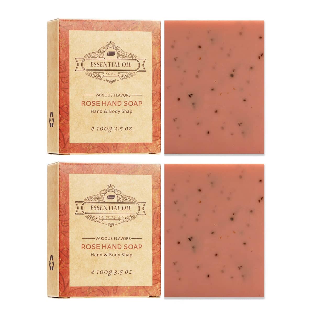 Exfoliating Body Soap Bar with Scrub Granules, Pack of 2 - Rose