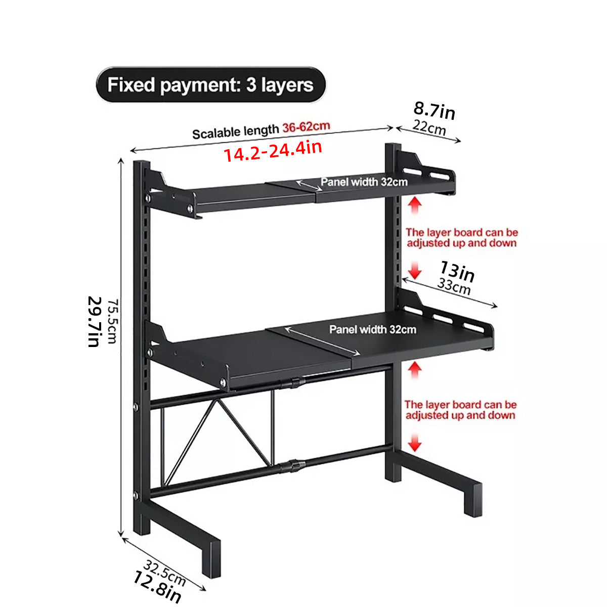 Expandable Microwave Oven Storage Rack Shelf - Black 2-Layer - view 5