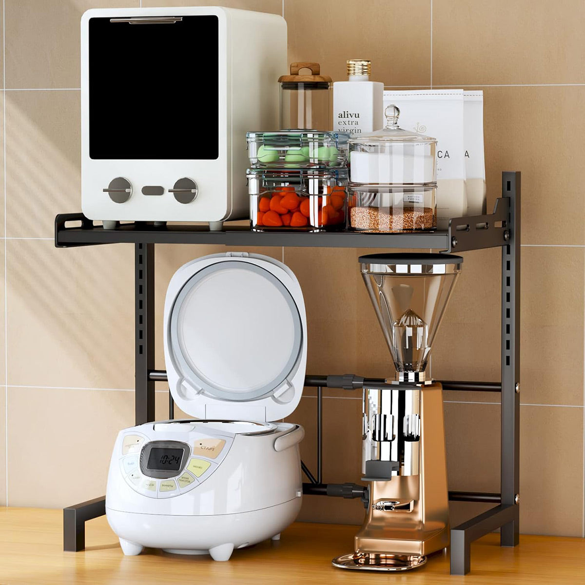 Expandable Microwave Oven Storage Rack Shelf - Black 3-Layer - view 10