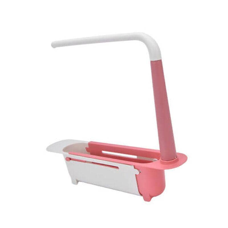 Expandable Telescopic Sink Rack Drain Basket - Pink and White