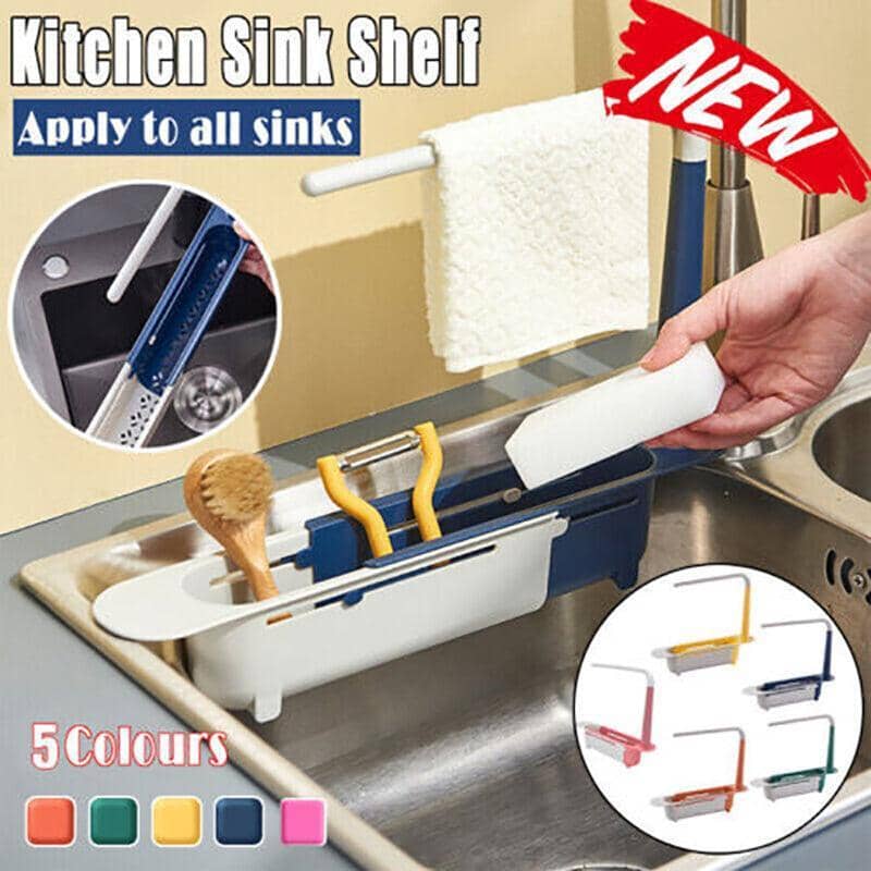 Expandable Telescopic Sink Rack Drain Basket - Pink and White - view 2