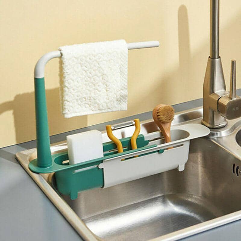 Expandable Telescopic Sink Rack Drain Basket - Pink and White - view 4