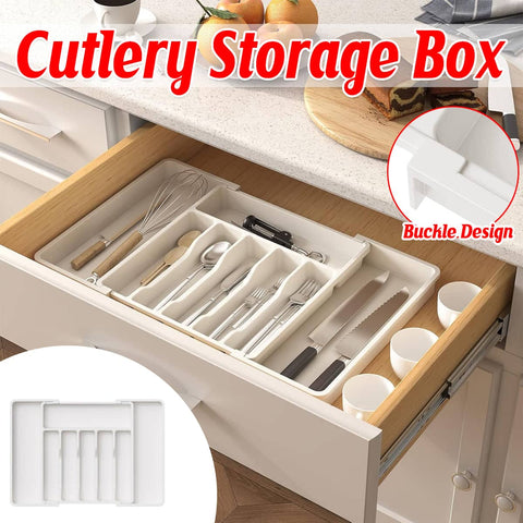 Extendable Cutlery Drawer Tray with 8 Compartments - White