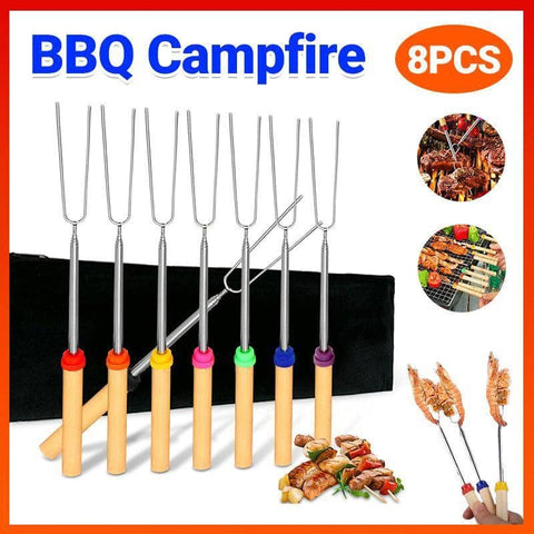 Extendable Marshmallow Roasting Forks for Campfire and BBQ - Pack of 8