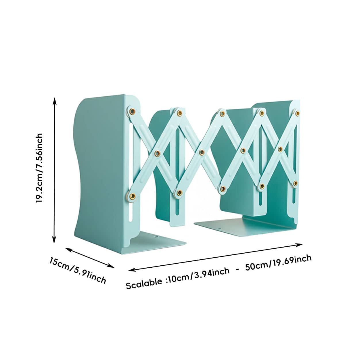 Extendable Metal Desktop Book Rack, 10 to 50 cm Adjustable Width - Aqua Blue - view 4