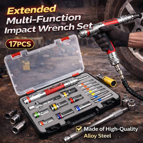 Extended Impact Wrench Socket Set, 17 Piece Multi Function Adapter for Car Repair