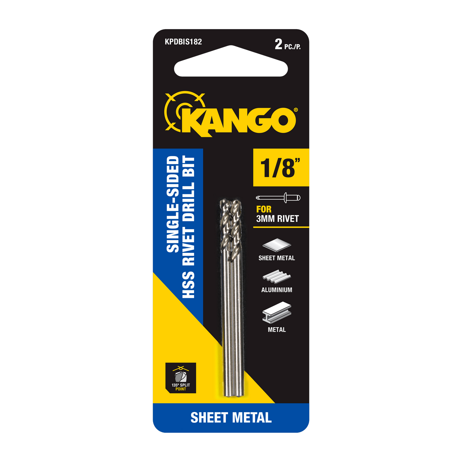 Kango 1/8" HSS Single-Sided Rivet Drill Bit, 2 Pack