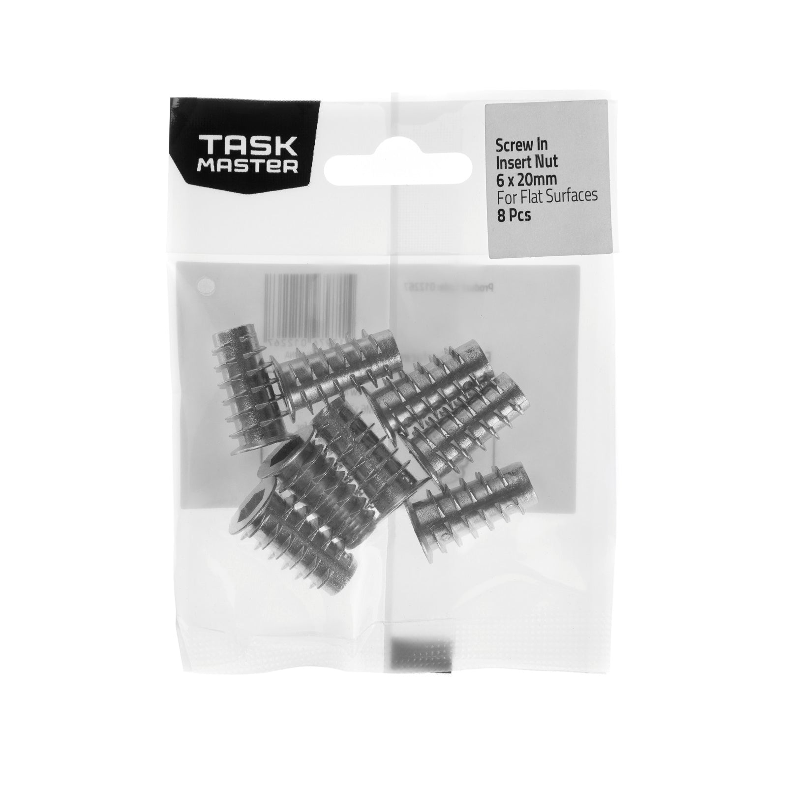 Taskmaster 6 x 20mm Screw In Insert Nut Flat Surfaces 8 Pack