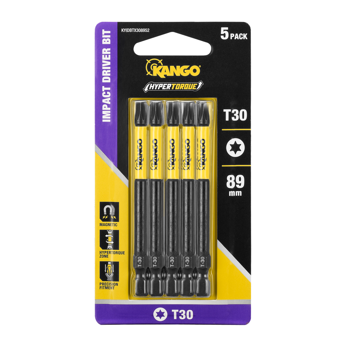 Kango 89mm TX30 HYPERTORQUE Impact Driver Bit 5 Pack - High Torque - Durable - SuperSaverAU - view 1
