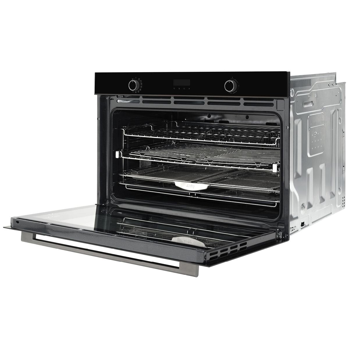 Omega 11 function built-in oven with AirFry - 148L, black glass, Midnight trim, telescopic runners - OBO9011AM