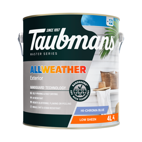 Taubmans 4L Hi-C Blue Water Based Acrylic Low Sheen All Weather Exterior Paint UV and Waterproof