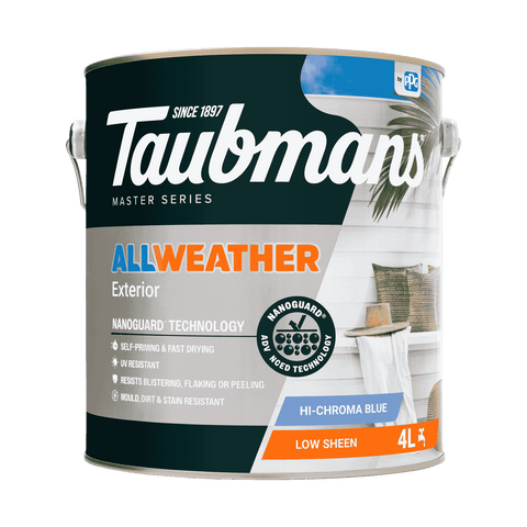 Taubmans 4L Hi-C Blue Water Based Acrylic Low Sheen All Weather Exterior Paint UV and Waterproof