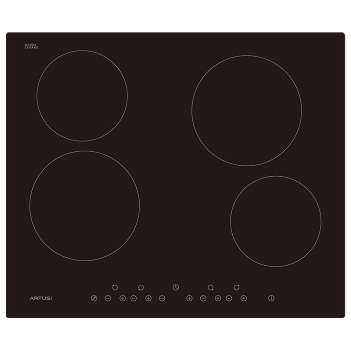 Artusi 70cm Ceramic Cooktop - Black Glass, 9 Heat Levels Per Zone, 99 Minute Timer, Low Profile - CACC701