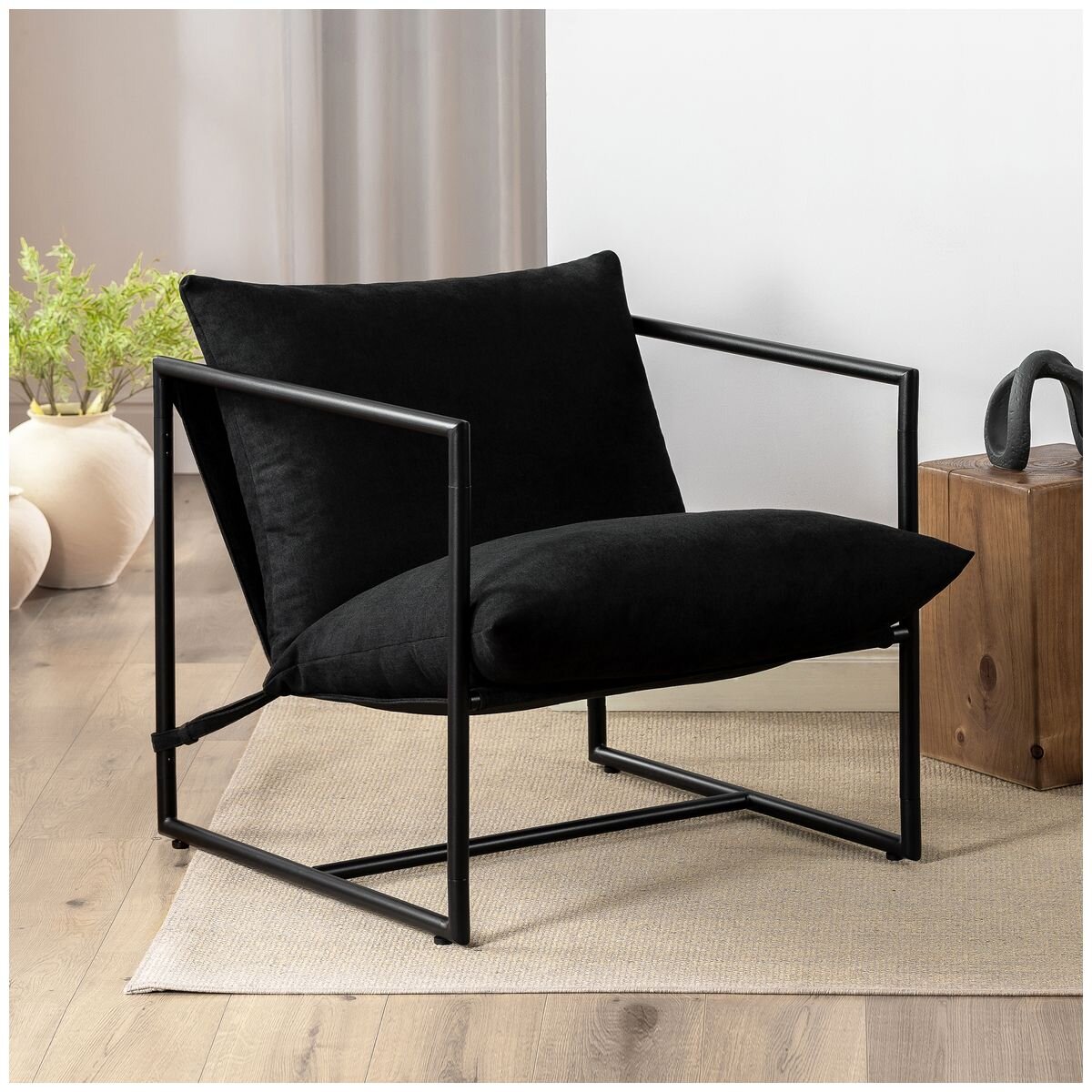 Zinus Aidan Sling Accent Chair - Black, Metal Frame, Seats One - AU-USHSL1-31B