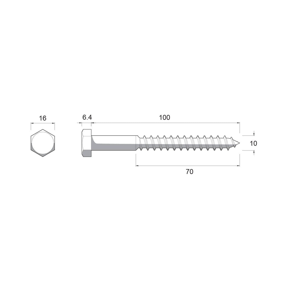 Zenith M10 x 100mm Hot Dipped Galvanised Black Hex Head Coach Screws - 1 Each - Heavy-Duty Fastening - SuperSaverAU - view 2