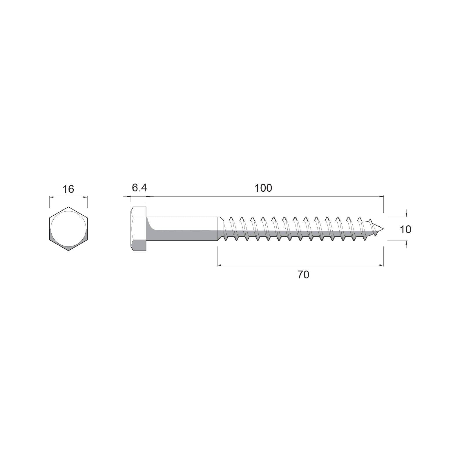 ZENITH M10 x 100mm Hot Dipped Galvanised Black Hex Head Coach Screw